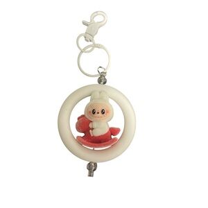 Labubu and Red Rocking Horse White Keychain or Bag Charm
